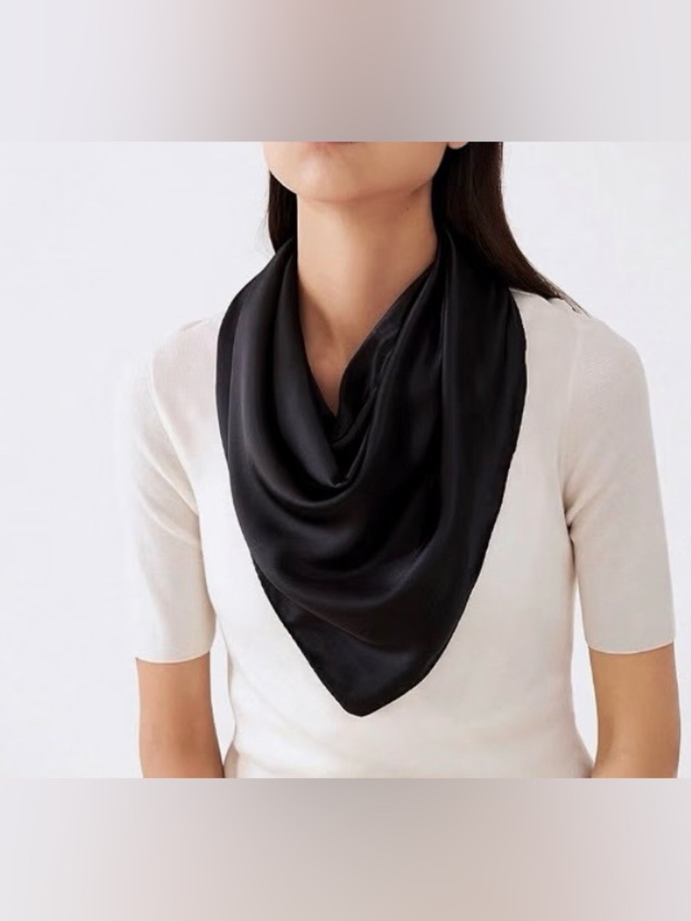 Large 35 x 35 inches Black Satin Square Scarf.
